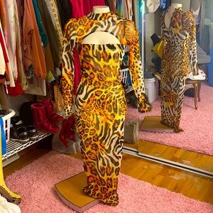 Long sheer animal print dress